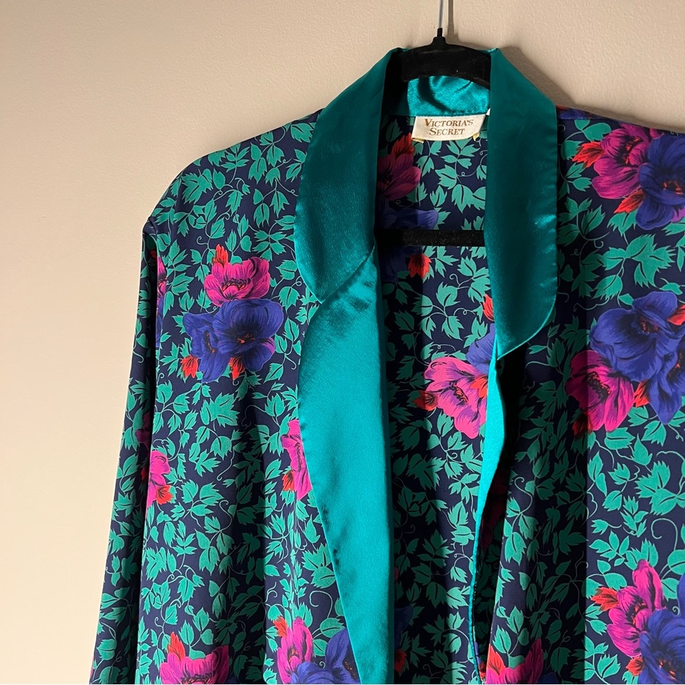 Vintage Victoria’s Secret Gold Label Teal Floral Robe